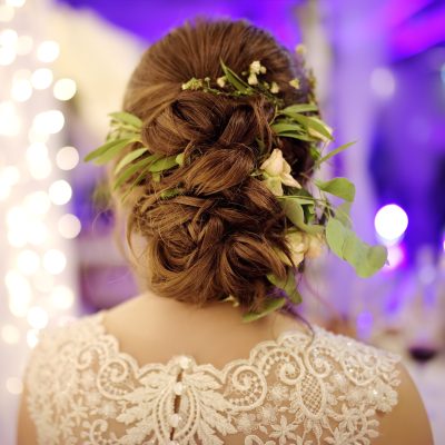 Beautiful wedding hairstyle with flowers